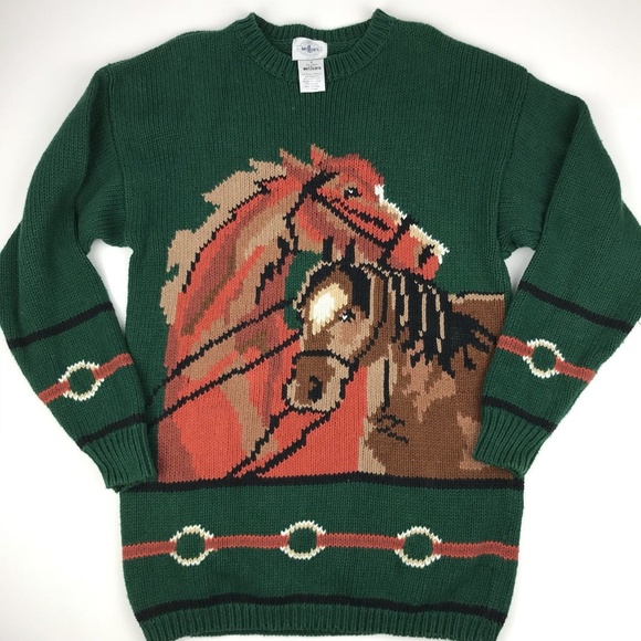 Vintage Horse Sweater 96s Knit 